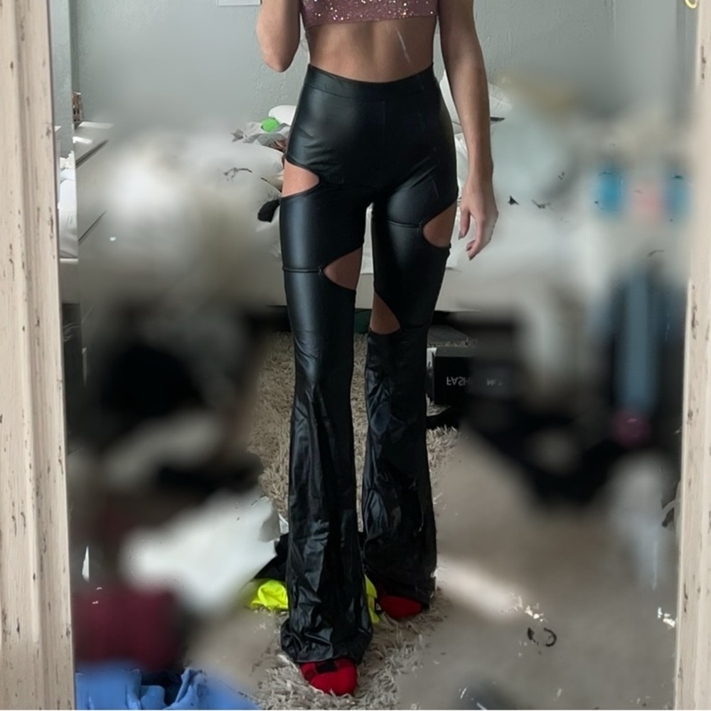 Fashion Nova Black Cut-Out Flare Pants